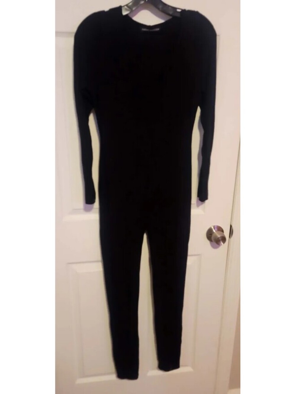 NAKED WARDROBE DEEP V LONG SLEEVE PANTS ROMPER STRETCH BLACK SIZE XL